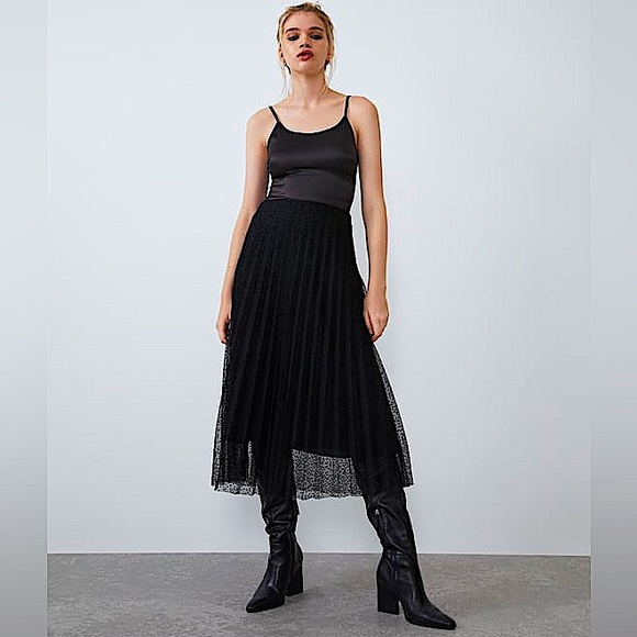 ZARA Dotted Pleated Tulle Skirt - Picture 1 of 7
